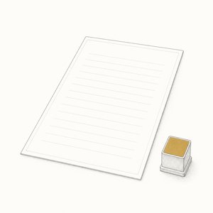 無地の証明書1枚と、その脇に置かれた角印の線画