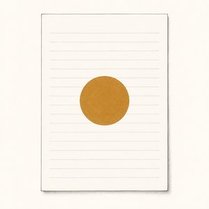書類の中央に、大きな丸い印影がひとつ金茶で押されている線画