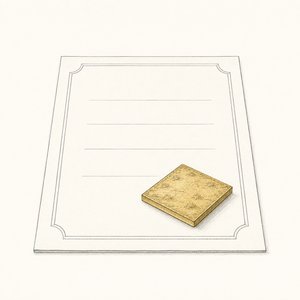 無地の証書の上に、土地の小さな一片が金茶で載っている線画
