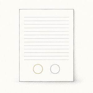 契約書の下のほうに丸い印影が2つ並び、左の1つだけが金茶の線画