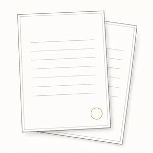 無地の見積書が2枚重なり、上の1枚の印影だけが金茶の線画