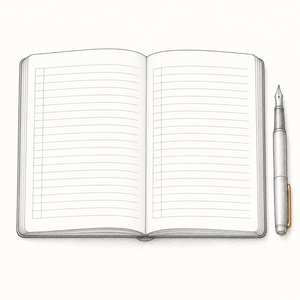 日付欄のマス目がある業務日誌と万年筆の線画