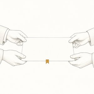 無地の証書を両手で手渡している手元の線画