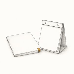 閉じた通帳と、無地の日めくりカレンダーが並んでいる線画