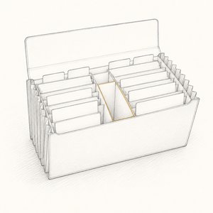 蛇腹式の書類ホルダーの仕切りが1か所だけ空になっている線画