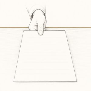 役所のカウンター越しに無地の申請用紙を差し出している手元の線画