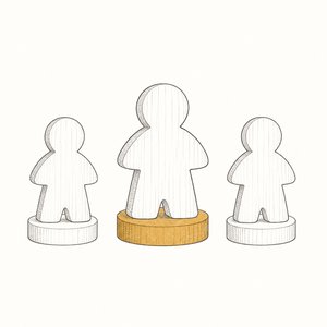 人の形の駒が3つ並ぶ線画