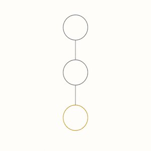 親、子、孫と縦につながる家系図の線画。孫だけ金茶の円で囲まれている