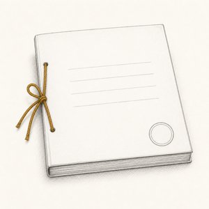 金茶の綴じ紐で綴じた書類の線画