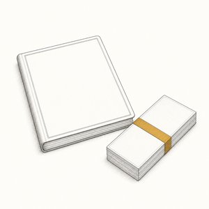 保険証券と、その手前の紙幣の束の線画