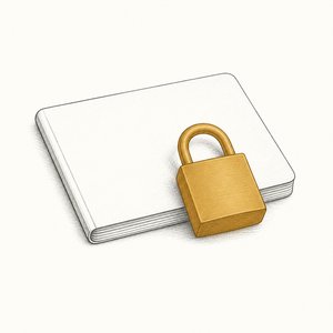 通帳に金茶の南京錠がかかっている線画