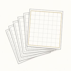 卓上カレンダーの紙が7枚重なり、いちばん上の1枚だけ枠が金茶の線画