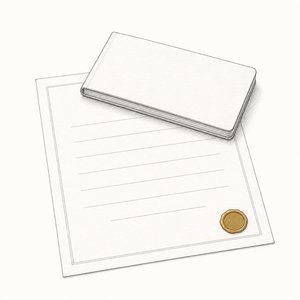 罫線だけの証書の上に通帳が載っている線画