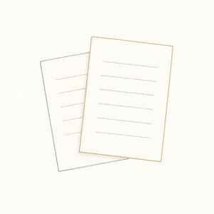 細い罫線だけの書類が2通ずれて重なり、上の1通の縁だけが金茶の線で描かれている線画
