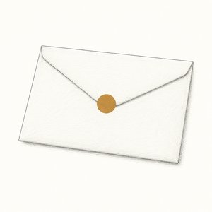 封をした無地の封筒に、封じ目をまたぐ金茶の印影がひとつ押されている線画